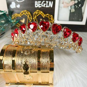 Queen of Heart Tiara, Red Heart Crown, Fairy Headband, Quinceanera Headpiece